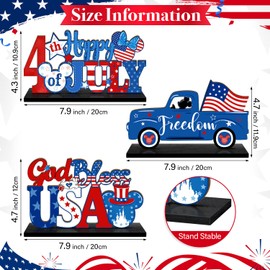 4th of July Table Decorations Mouse Shaped, 3 Pieces Patriotic Memorial Day Table Signs Centerpiece, Independence Day Wooden Tabletop Sign With Base, Freedom Truck Star USA Ornament for Home Decor