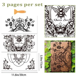 beinkmake 3 Sheets Victorian Vintage Frame Rub on Transfers for Crafts and Furniture 12×6inch Baroque Lace Border Bee Crown Furnishings Transfer Stickers for Wood Furniture Cabinet Dressers Home Decor