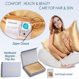 Jadebeads 100% Pure Mulberry Silk 22Momme Luxurious Pillow Cases for Hair and Skin Champagne Silk Pillowcase with Zipper Silk Pillow Covers1 Pack for Gifts (Standard 26" x 20“)