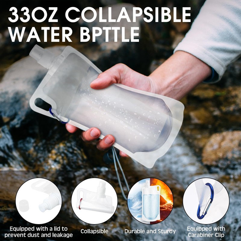 Maxdot 4 Pack 1L Collapsible Water Bottles with Clip 33
