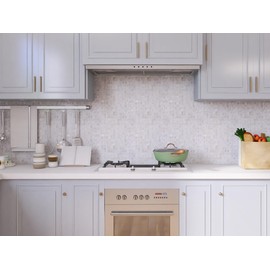 eazart Peel and Stick Tile Backsplash 6PCS Mother of Pearl Shell Mosaic Stick on Decor for Kitchen Living Room Bathroom (Ivory White)