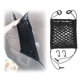 1 x 3-layer car seat storage net, with 2 x black carabiners, car back seat, black elastic mesh bag, storage bag, dog insulation net, child protection fence, 30 x 28 cm.