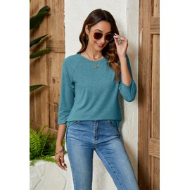 Newchoice Long Tops To Wear With Leggings 3/4 Sleeve Woman Shirts Trending Summer Clothes (Blue Green,S)