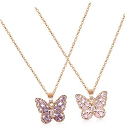Gatuida 2pcs Butterfly Necklace Cute Rhinestone Pendant Jewelry for Women Fade Resistant Titanium Steel Butterfly Necklaces for Special Occasions