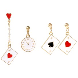 Honbay Enamel Alloy Poker Card Dangle Drop Earrings - Funny Hearts & Spades Ace Playing Cards Pendant - Casino Jewelry - Irregular Asymmetrical Casual Earrings