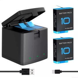 Unbranded 2* Battery or Battery & Charger Dock for GoPro Hero 9 10 11 12 Action Cameras - 2pcs Batteries+Charger Dock