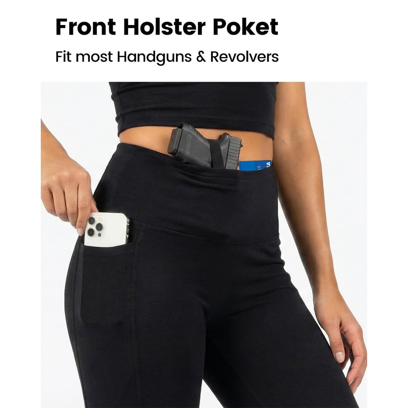 Lilcreek Women’s Cotton Conceal Carry Leggings, High-Waist Concealed Carry Tummy