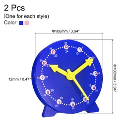 PATIKIL 4 inch Teaching Clock, 2 Pack Learn Clock Learning Tell Time Analog Clock Demonstration Clock 24 Hour 3 Pointers Geared Movement for Classroom Teacher, Blue Pink