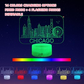 Kenmaca Night Light Chicago City Landmark Cloud Gate 3D Illusion Lamp 2 Patterns 16 Colors Change Dimmable Room Decor, Touch & Remote Control, Christmas Birthday Gift Adult Dad Mom Kid Boy Girl Teen