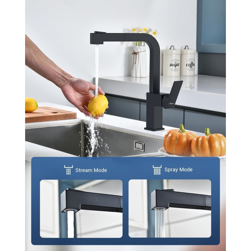 APPASO Square Kitchen Faucet, Modern Kitchen Faucet with Pull Out