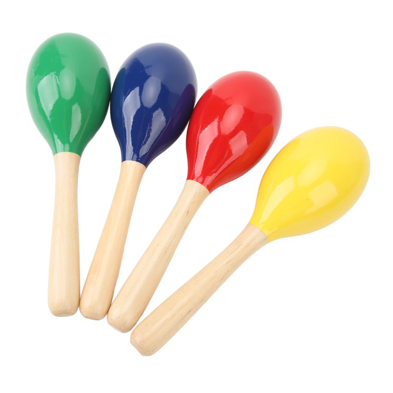 4Pcs Music Maracas Wood Iron Beads Professional Hand Percussion Rattles