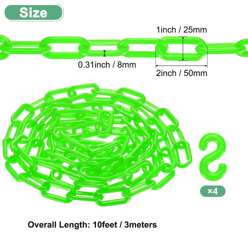 M METERXITY Plastic Barriers Chain, 10Ft Length Green Plastic Waterproof
