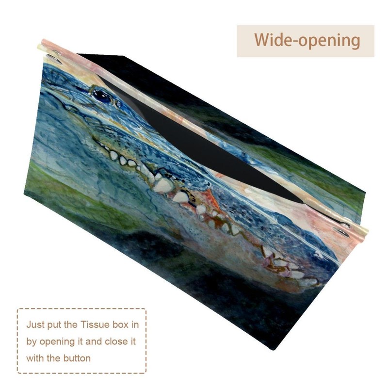 2 Pack Tissue Box Cover Holder, Alligator Head Rectangle Leather