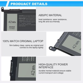 Tinkon Battery for Dell WDX0R P69G Inspiron 15/13 5000/7000 Series 15 7573 7579 7560 7570 7569 5570 5567 5565 5568 5578 5579 5575 13 7368 7378 5368 5378 5379 17 5765 5767 5770 P66F P58F 42WH