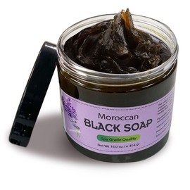 Zakia's Morocco Moroccan Black Soap (Beldi Olive Soap) Summer Lavender Scent, 100% natural, Body Scrub, Pure & Natural, Purifying, Cleansing, exfoliating for Hammam Ritual- 16.0 Oz / 552gr, Value Size