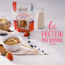Oatsome Berry Coconut Granola, No Sugar Added, Gluten Free, 6g Protein, Made with Whole Grain Organic Oats, Coconut, Strawberries, Blueberries, for Protein Snacks Cereals Breakfast Yogurt, 10 Oz Bag