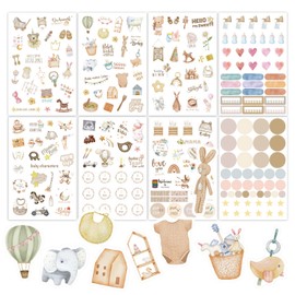 Goiern 8 Blätter Scrapbookaufkleber, Verschiedene Muster Baby Scrapbookaufkleber Kleinkindaufkleber für Scrapbooking Baby Mädchen Junge Aufkleber