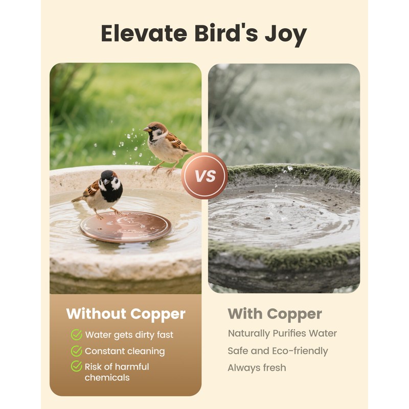 Wtoolfex Bird Bath Copper Disk, 2pcs Reinforced 99.99% Pure Copper