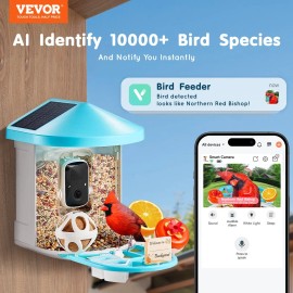 2K HD AI Bird Feeder with Camera Solar-Powered Automatic Capture for Watching and Identifying 10000+ Bird SpeciesSolar Panel Style: 2 Panels on Roof Side, color: Blue Color
