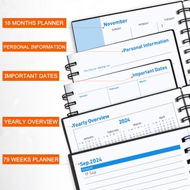 Daily Planner 2024-2025, 18 Month Planner, Monthly Weekly Daily Planner 2024-2025, July 2024 - December 2025, Time Management Manual and Planner, 100GSM Thick Paper, A5 Size, Black
