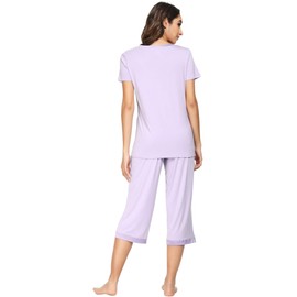 WiWi Viscose from Bamboo Pajamas Set for Women Soft Short Sleeve Tops Capri Pants Sleepwear Plus Size Pjs Sets S-3X, Taro Purple, XX-Large