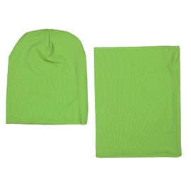TupTam Unisex Children's Beanie Hat and Tube Scarf Set Plain - lime green plain, size: 52-56
