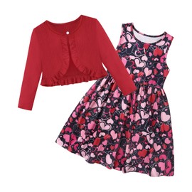 Bkixhv Valentines Baby Girl Clothes Outfit Pink Heart Sleeveless Dress and Long Sleeve Ruffle Shrug Spring Dress Set for Princess