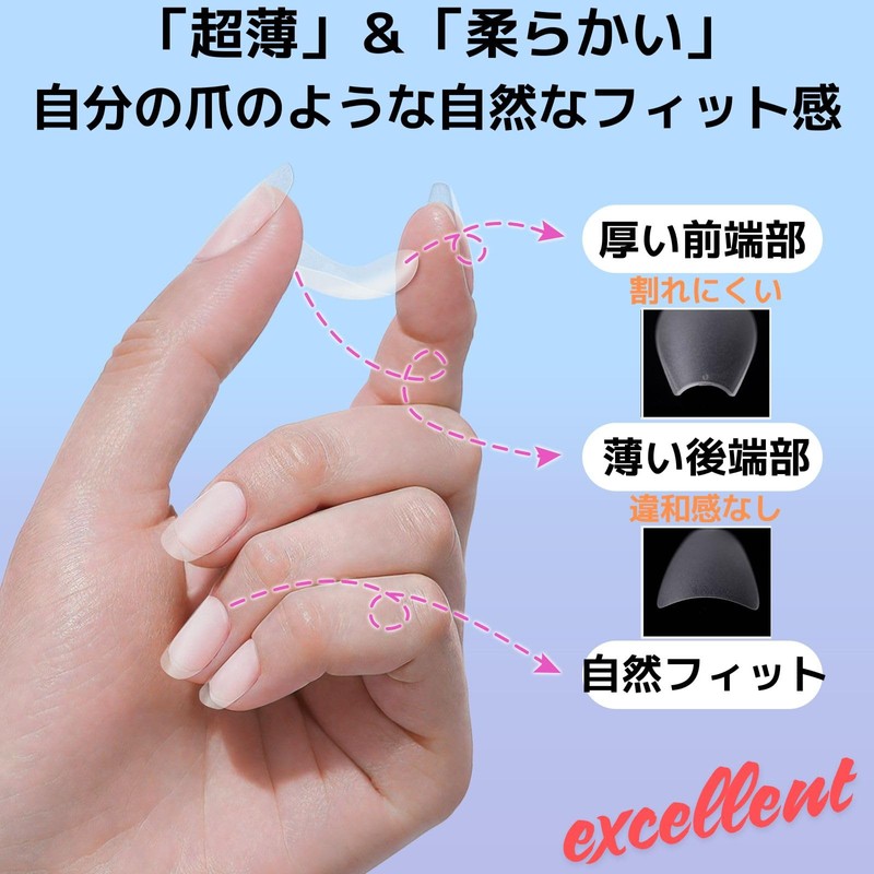 CHARMIX Nail Tips, Ultra Thin, Short, Clear, 300 Pieces, Summer