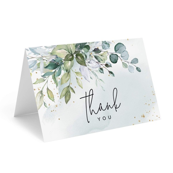 Bliss Collections Greenery Watercolor Thank You Cards with Envelopes, Pack of 25, 102 x 152 mm Folded, Tented, Bulk, Perfect for: Wedding, Bridal Shower, Baby Shower, Birthday, Special Event