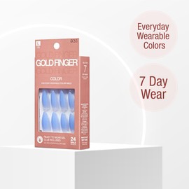 GoldFinger 24 Pcs Press On Nails, Long Almond Fake Nails, Blue Gradient Gel Stick On Extensions, Reusable DIY Full Cover False Nail Kit with Glue, Manicure Stick & File, 7 Day Long Lasting Wear