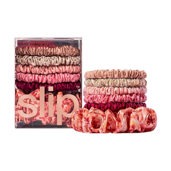 Slip Silk Pure Silk Scrunchies - Flora Set - 100% Pure 22 Momme Mulberry Silk Scrunchies for Women - Hair-Friendly + Luxurious Elastic Scrunchies Set (6 Scrunchies)
