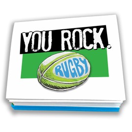 Rugby You Rock Note Cards 12-Pack (4.25"x5.5") Illustrated Sports Powercards Thank You Note Card Set Perfect for Rugby Players, Coaches, Fans and Fanatics - They'll Love 'Em!