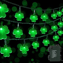 ODEETRONIC Shamrock String Lights, 16.4ft 50 LED Green St Patricks Day Lights with Timer, 8 Modes Battery Green Wire String Lights for St.Patrick's Day Party Home Patio Indoor/Outdoor Decor, 2 Sets