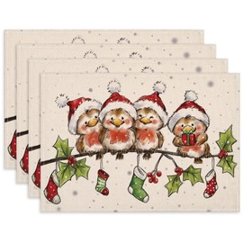 Bseical Set of 4 Christmas Place Mats, 30 x 45 cm, Christmas Place Mats, Washable, Linen Christmas Place Mats for Kitchen, Party Decoration (E)