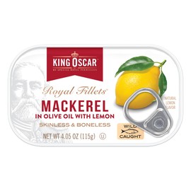 King Oscar Mackerel in Olive Oil with Lemon, 4.05 Ounce Cans (Pack of 12, Packaging May Vary), Skinless & Boneless, Wild Caught Canned Mackerel