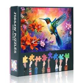 Puzzles for Adults, 1000 Pieces, Hummingbird Jigsaw Puzzles, Flower Art, 27.5 x 19.7 Inch Animals & Bloom Plant Design, Heavy Challenging Puzzle, Family Game for Men and Women