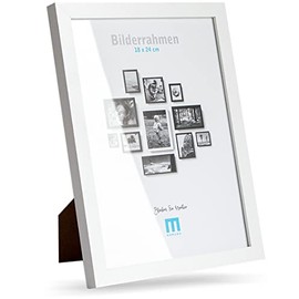 M MERCEO Timeless Modern MDF White Picture Frame for 18 x 24 cm Small Photos and Pictures Includes Acrylic Glass Protector Suitable as a Table Stand and for the Wall, Portrait or Landscape Format