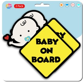 Baby on Board Signs for Car (2Pk) - Strong Adhesive Waterproof Baby on Board Sticker - Sticks Anywhere - Fade Proof Peeking Baby in Car Sticker for Cars