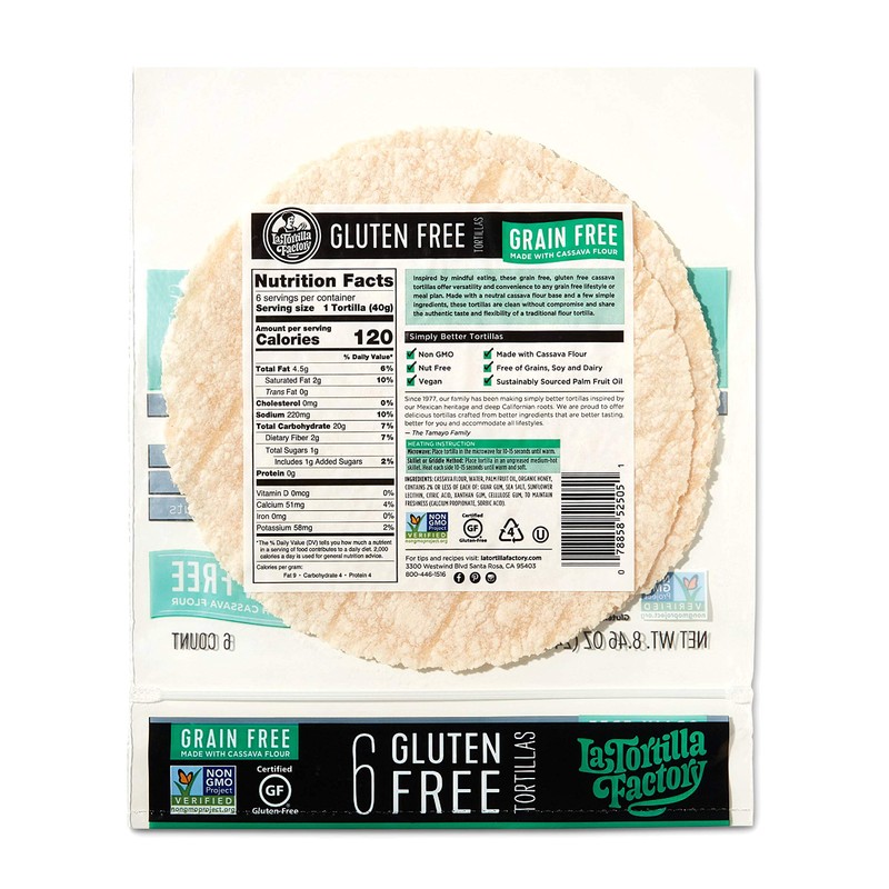 La Tortilla Factory Gluten-Free Cassava Tortilla, 6-Count, 6 Packages