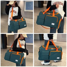 Small Gym Bag for Women, Travel Duffle Bag Carry On Weekender Bag with Shoe Compartment, 36#Green Orange, Gym Bag&toiletry Bag