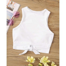 parte superior de bikini para mujer con nudo frontal y cuello alto sin mangas para mujer, Rojo -, S