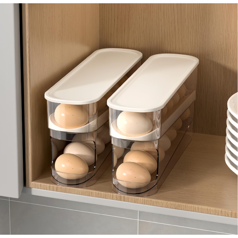 WACOI Auto Rolling Fridge Egg Organizer, Space Saving Eggs Dispenser