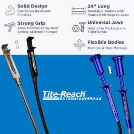 TITE-REACH Flexible Extension Clamp Combo Pack – Retro-Flex (Memory-Flex) & Flash-Flex (Spring-Back) Mini Vise Tools, 24" Nut & Bolt Holders for Tight Space Retrieval