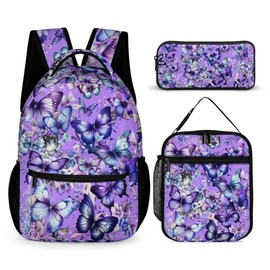 Butterfly Backpack with Lunch Box & Pencil Case for Kids Girls Boys School, 16 Inch Cute Butterfly Bookbag, School Backpack for Students Children, Lightweight, Large Capacity