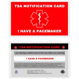 TSA Notification Card for PACEMAKER wearers - Wallet Version Quantity (1)