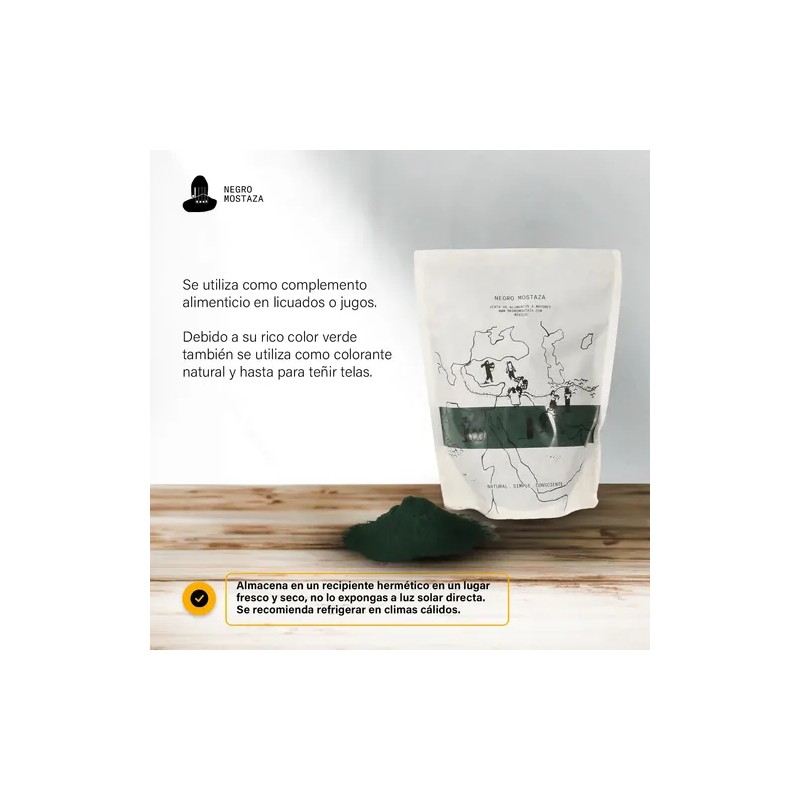 Espirulina En Polvo 500g Negro Mostaza Natural Saludable