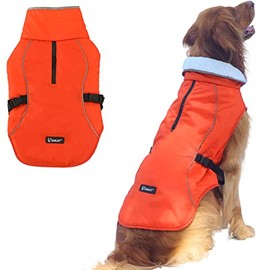 EMUST Dog Cold Weather Coats, Fleece Lining Small/Medium/Large Dog Jacket for Winter, Warm Waterproof Dog Winter Clothes for Large Dogs, Orange, XL