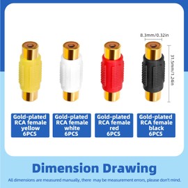 Glarks 24pcs 31.5 x 8.3mm/1.24 x 0.32in RCA Female to Female Adapter, 4Color RCA Coupler Connector, Gold Plated RCA Female to Female Connector, Coupler Adapter Connector for Mixer Amplifier Speaker TV