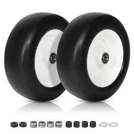11x4.00-5 Lawn Mower Tires Flat Free, Zero Turn Mower Front Tires, 11x4-5 Solid Mower Wheel for Residential and Commercial, 3/4" or 5/8" Bushings, 3.4"-4"-4.5-5" Centered Hub, 2 Pack