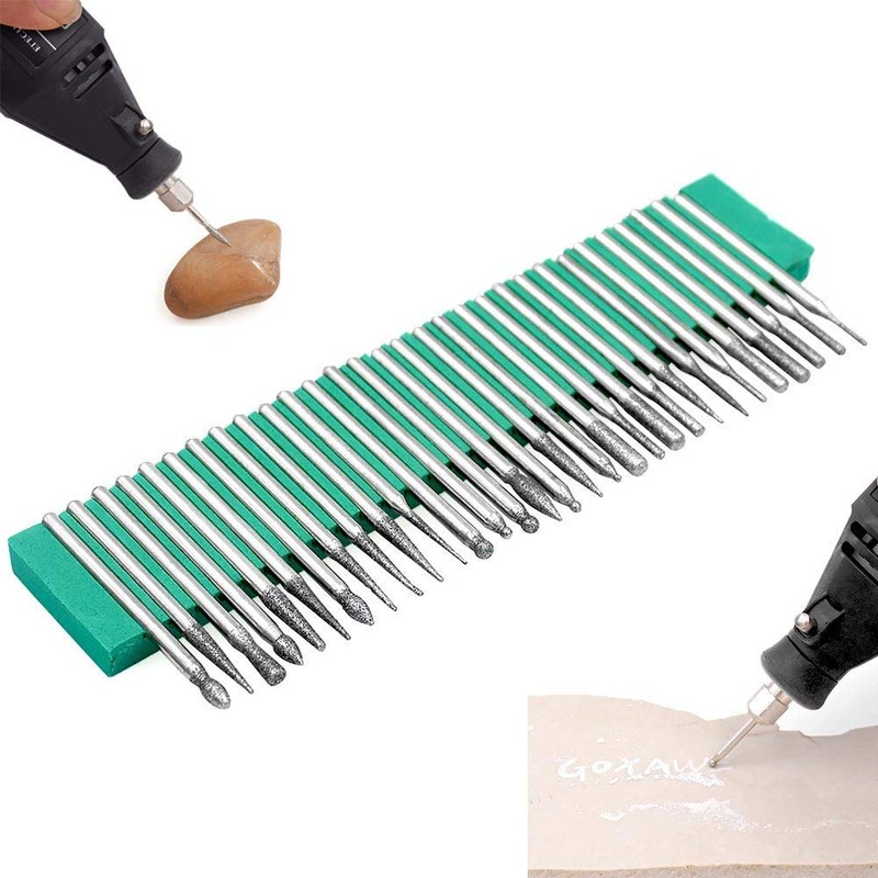Gasea 30pcs 1/8" Shank Diamond Coated Burr Drill Bits for